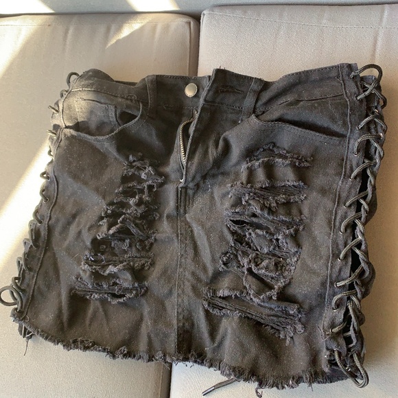 Ripped Black Denim Mini Skirt